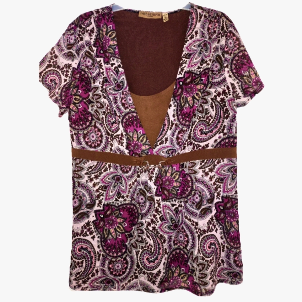 Notations Plus Sz Paisley Brown & Cranberry Top